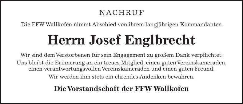 Traueranzeige Josef Englbrecht