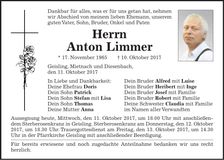 Traueranzeige Anton Limmer