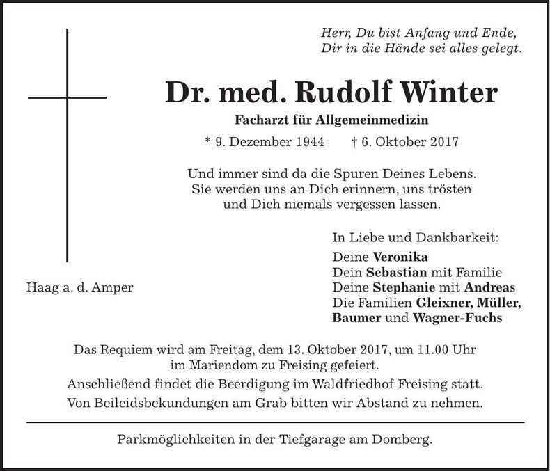 Traueranzeige Rudolf Winter