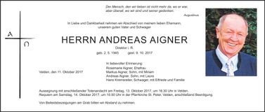 Traueranzeige Andreas Aigner