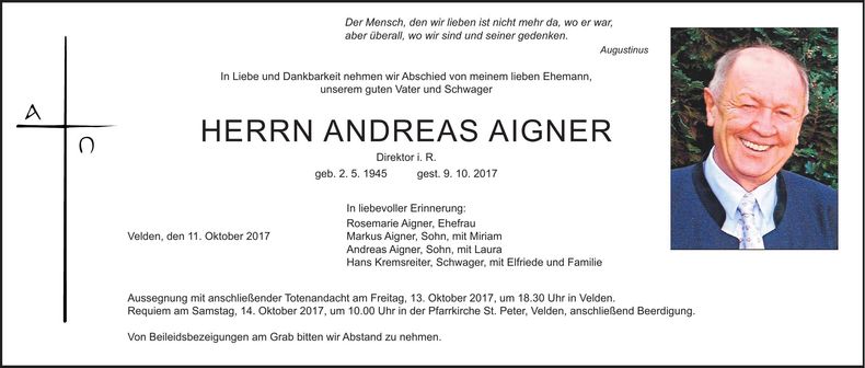 Traueranzeige Andreas Aigner