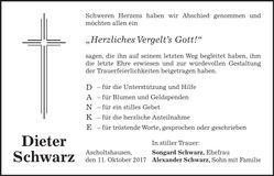 Traueranzeige Dieter Schwarz