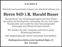 Traueranzeige Harald Bauer