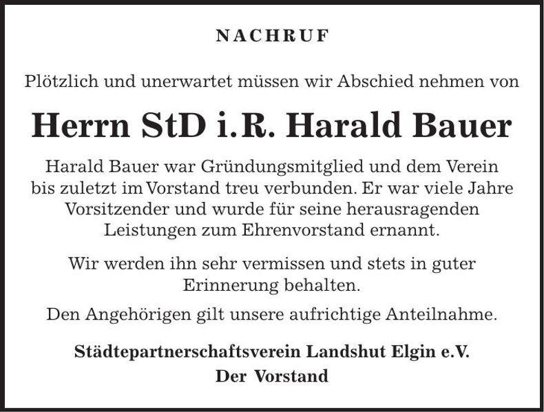 Traueranzeige Harald Bauer