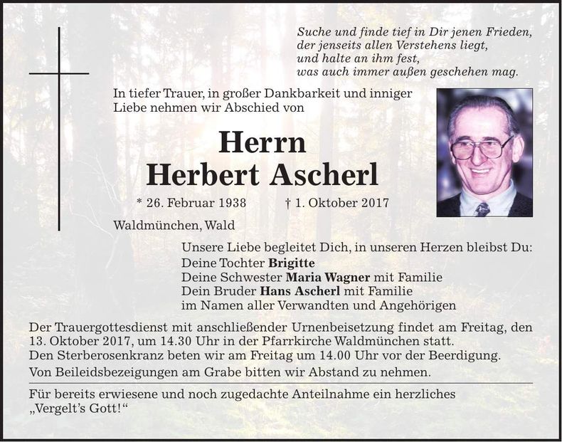 Traueranzeige Herbert Ascherl