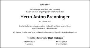 Traueranzeige Anton Brenninger