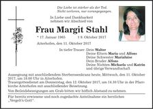 Traueranzeige Margit Stahl