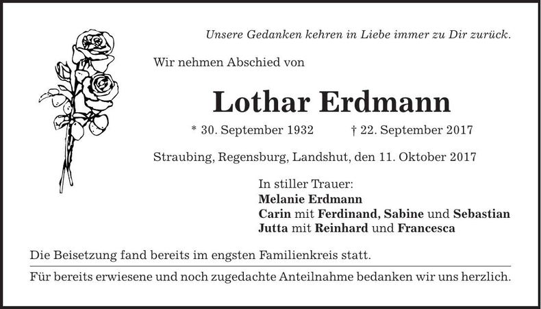 Traueranzeige Lothar Erdmann