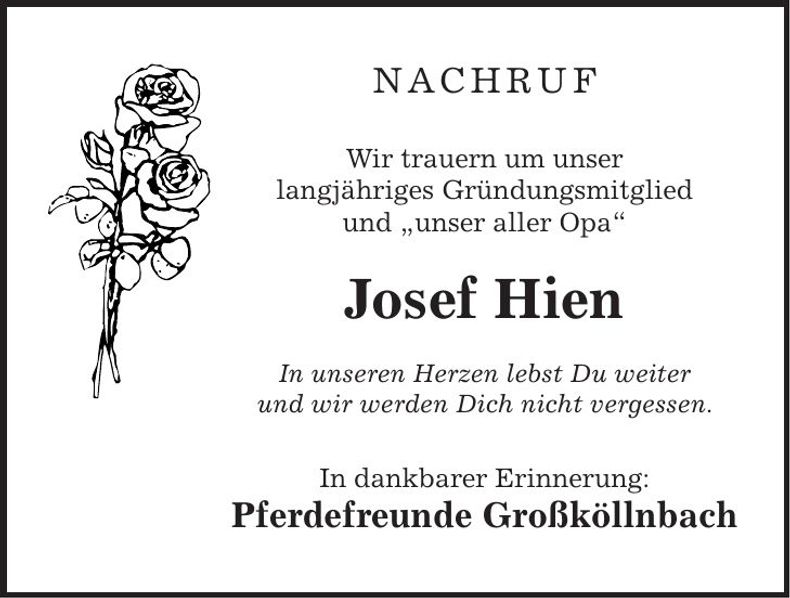 Traueranzeige Josef Hien