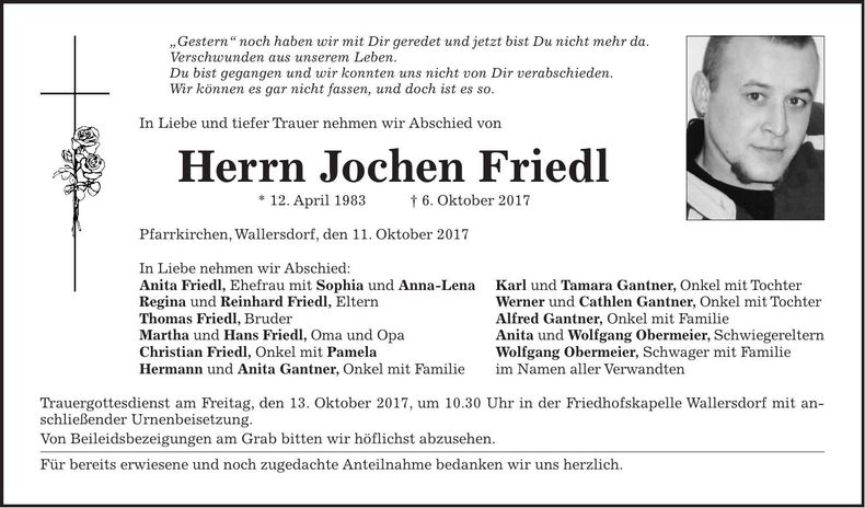 Traueranzeige Jochen Friedl