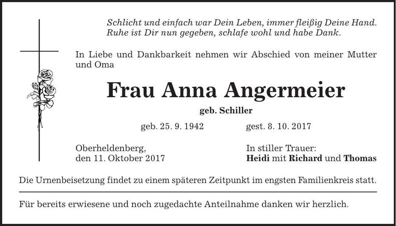 Traueranzeige Anna Angermeier