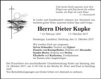 Traueranzeige Dieter Kupke