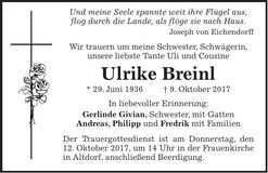 Traueranzeige Ulrike Breinl
