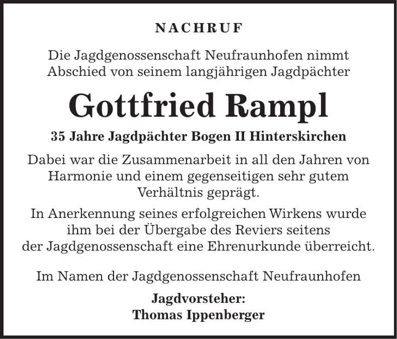 Traueranzeige Gottfried Rampl