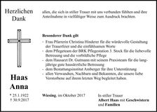 Traueranzeige Anna Haas
