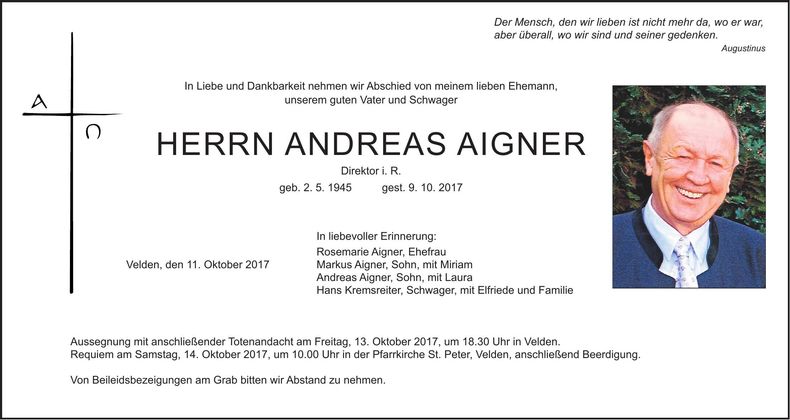 Traueranzeige Andreas Aigner