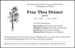 Traueranzeige Thea Deimer