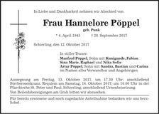 Traueranzeige Hannelore Pöppel