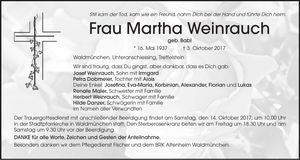Traueranzeige Martha Weinrauch
