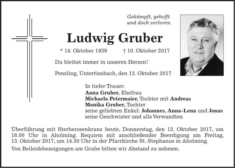 Traueranzeige Ludwig Gruber