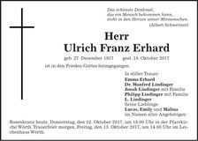 Traueranzeige Ulrich Franz Erhard
