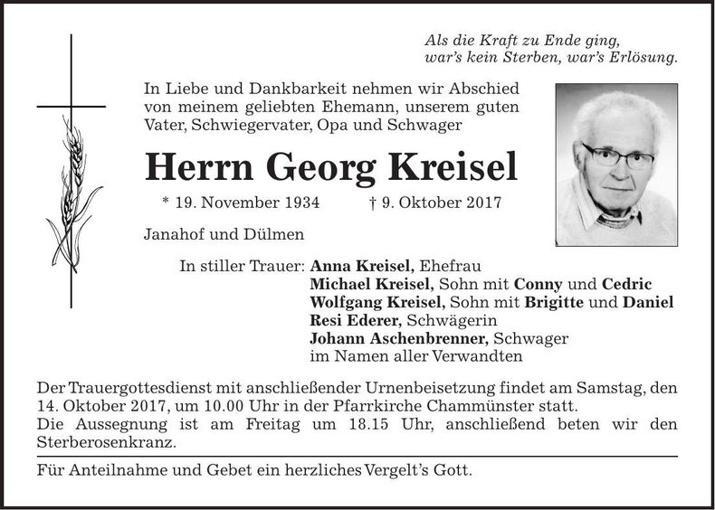 Traueranzeige Georg Kreisel
