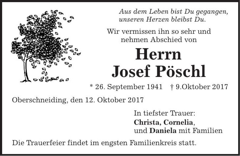 Traueranzeige Josef Pöschl
