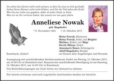 Traueranzeige Anneliese Nowak