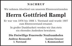 Traueranzeige Gottfried Rampl