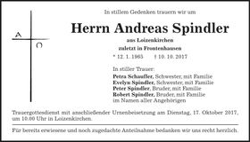 Traueranzeige Andreas Spindler