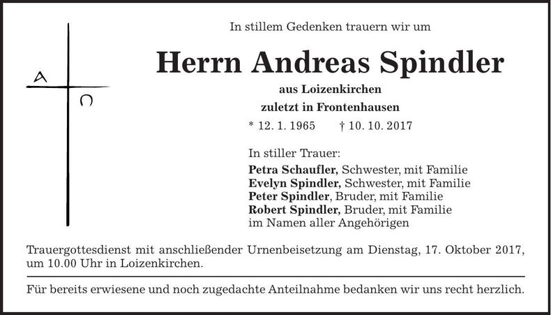 Traueranzeige Andreas Spindler