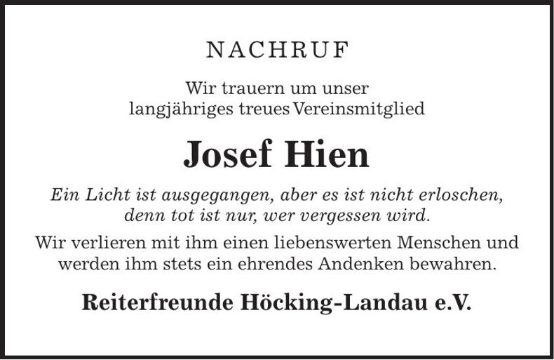 Traueranzeige Josef Hien