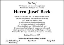 Traueranzeige Josef Beck