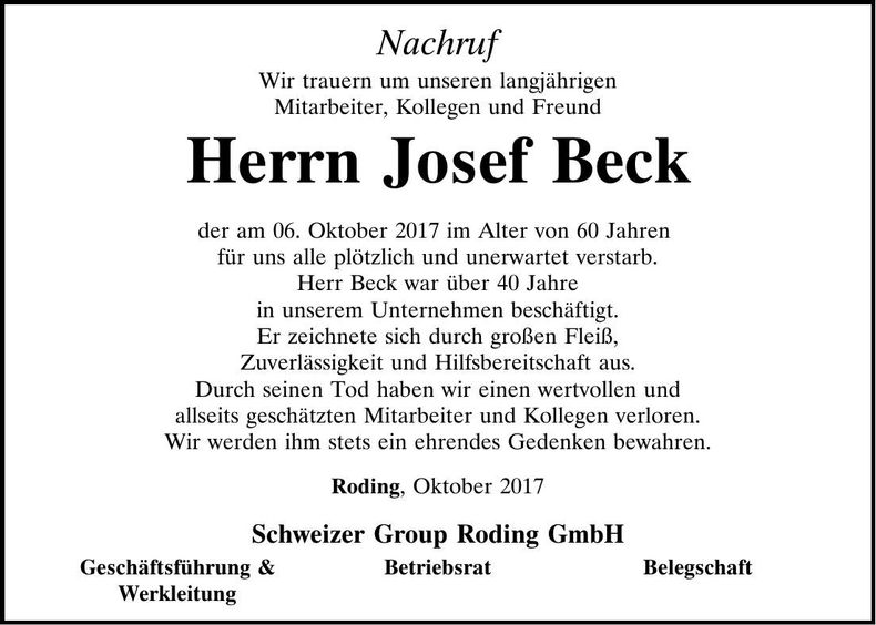 Traueranzeige Josef Beck