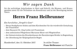 Traueranzeige Franz Heilbrunner