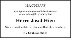 Traueranzeige Josef Hien