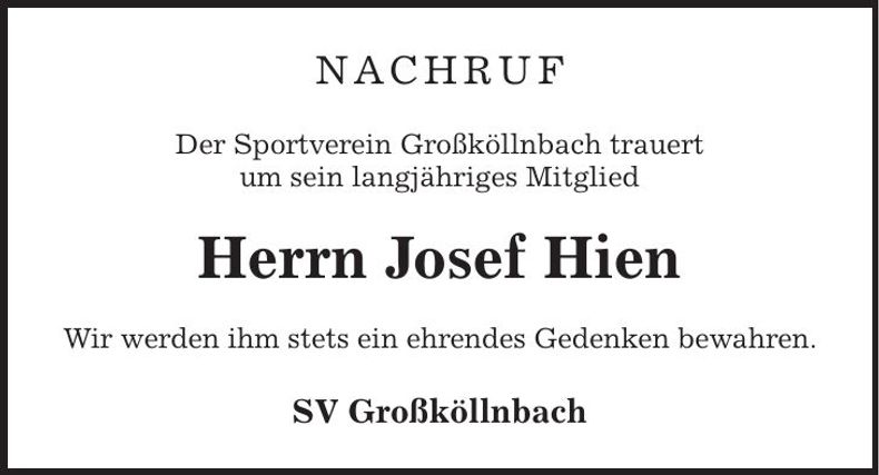 Traueranzeige Josef Hien
