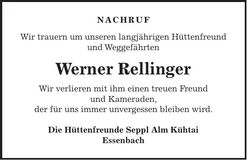 Traueranzeige Werner Rellinger