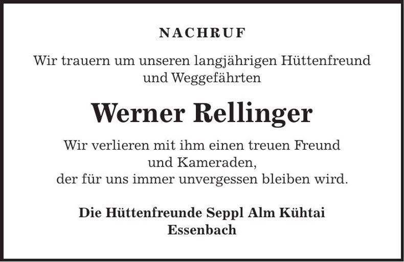 Traueranzeige Werner Rellinger