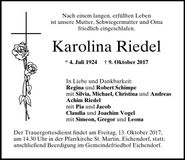 Traueranzeige Karolina Riedel
