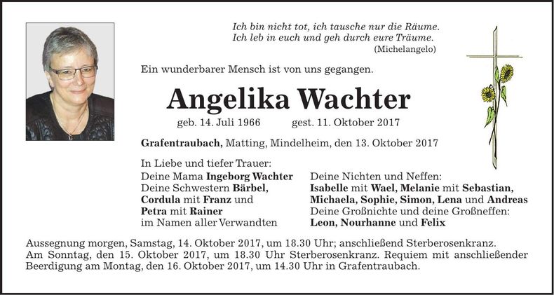 Traueranzeige Angelika Wachter