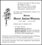 Traueranzeige Horst Anton Wensra