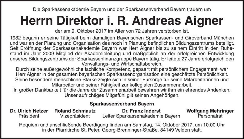 Traueranzeige Andreas Aigner