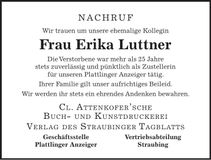 Traueranzeige Erika Luttner