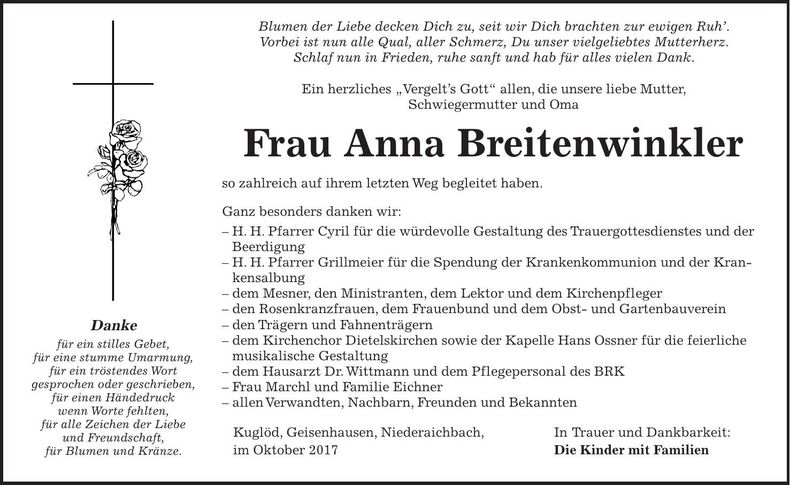 Traueranzeige Anna Breitenwinkler