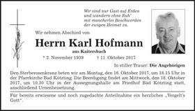 Traueranzeige Karl Hofmann