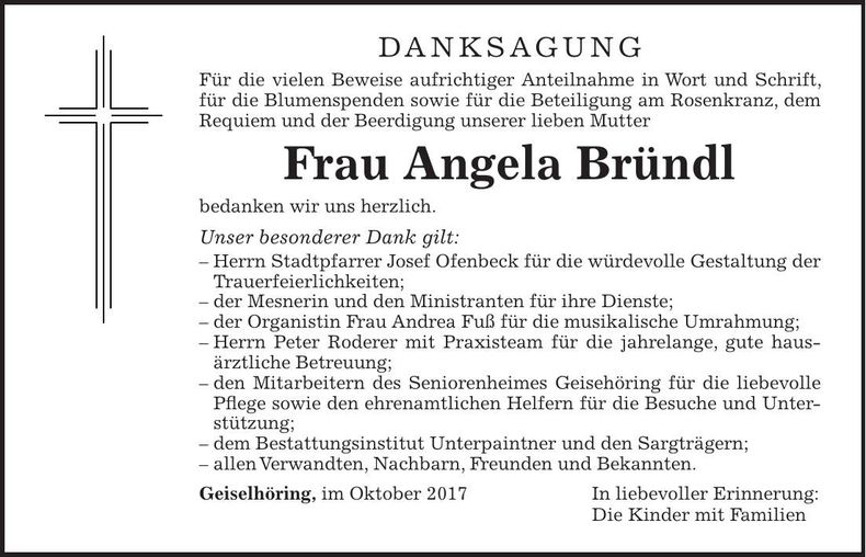 Traueranzeige Angela Bründl