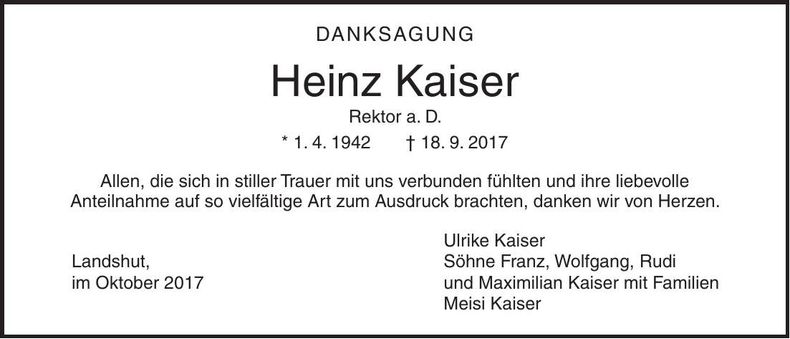 Traueranzeige Heinz Kaiser
