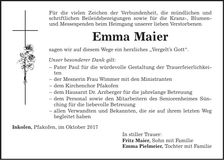 Traueranzeige Maier Emma