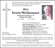 Traueranzeige Erwin Weithenauer
